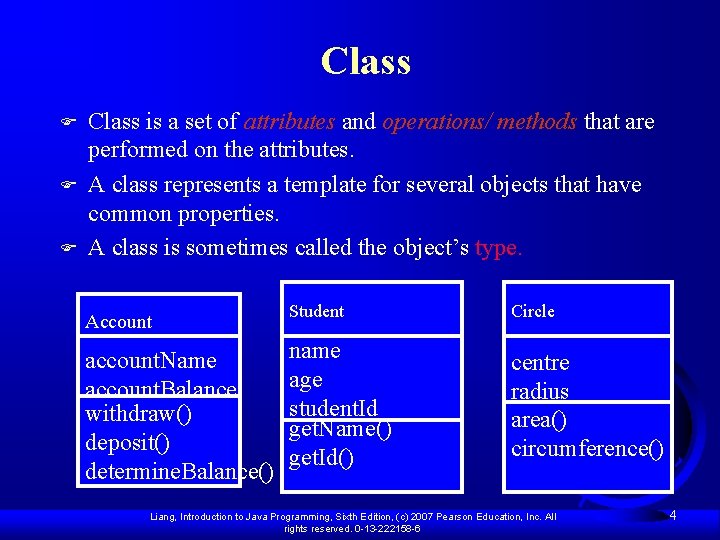 Class F F F Class is a set of attributes and operations/ methods that