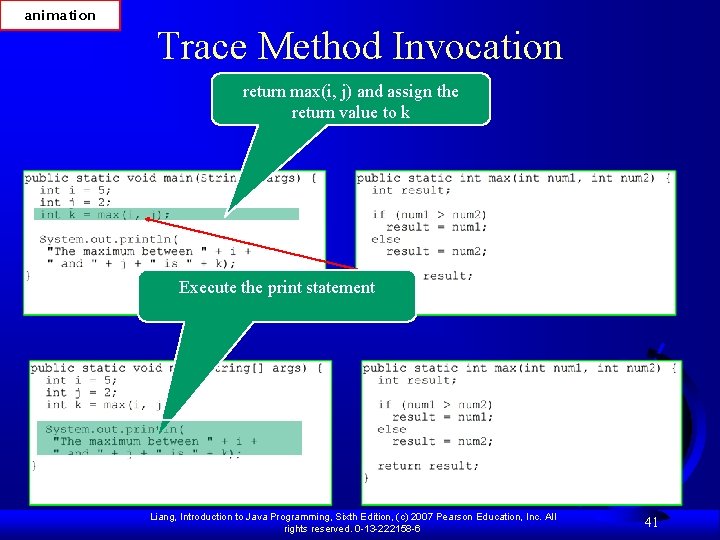 animation Trace Method Invocation return max(i, j) and assign the return value to k