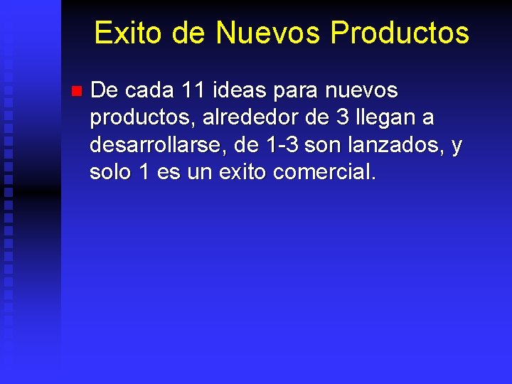 Exito de Nuevos Productos n De cada 11 ideas para nuevos productos, alrededor de