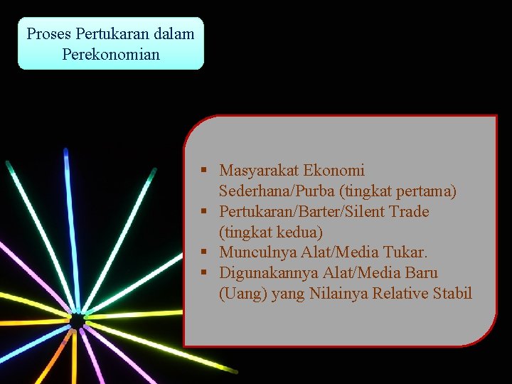 Proses Pertukaran dalam Perekonomian § Masyarakat Ekonomi Sederhana/Purba (tingkat pertama) § Pertukaran/Barter/Silent Trade (tingkat