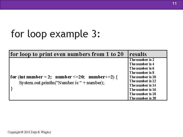 11 for loop example 3: for loop to print even numbers from 1 to