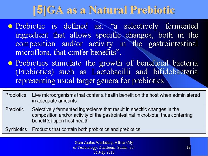 [5]GA as a Natural Prebiotic is defined as: “a selectively fermented ingredient that allows
