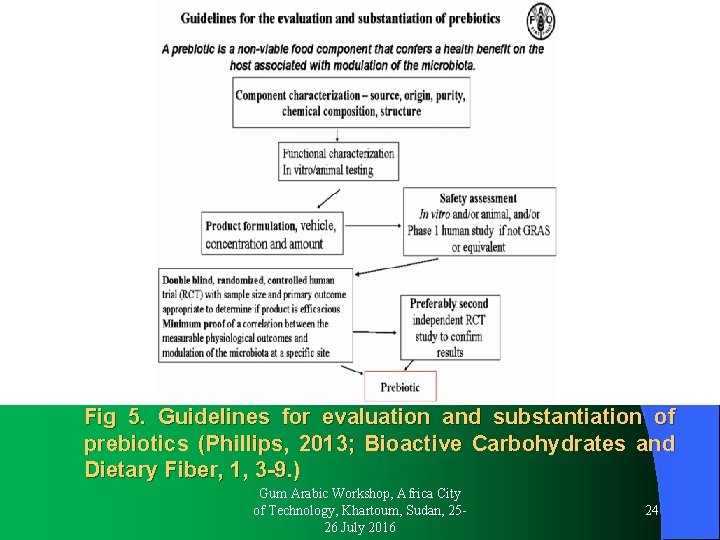 Fig 5. Guidelines for evaluation and substantiation of prebiotics (Phillips, 2013; Bioactive Carbohydrates and