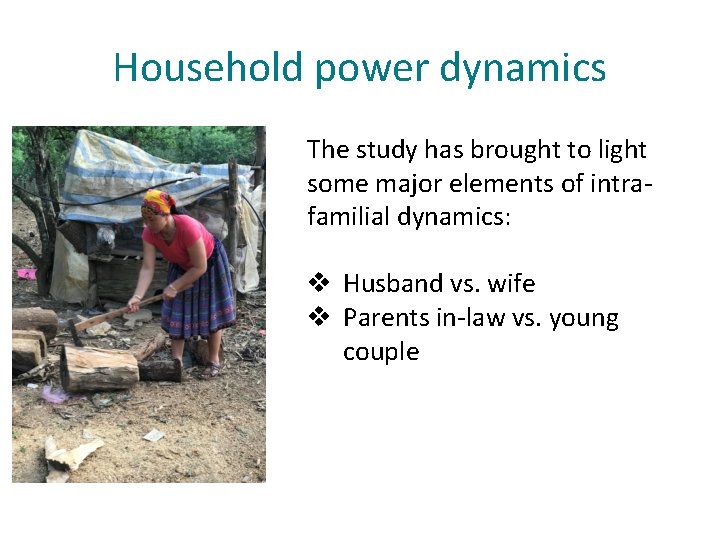 Household power dynamics The study has brought to light some major elements of intrafamilial