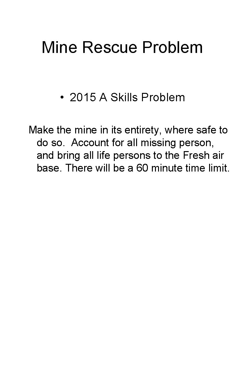 Mine Rescue Problem • 2015 A Skills Problem Make the mine in its entirety,