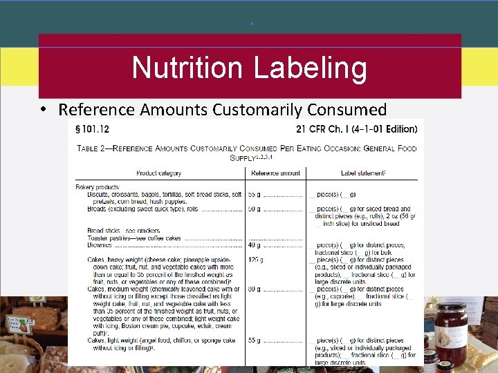 Nutrition Labeling • Reference Amounts Customarily Consumed 