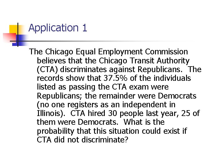 Application 1 The Chicago Equal Employment Commission believes that the Chicago Transit Authority (CTA)