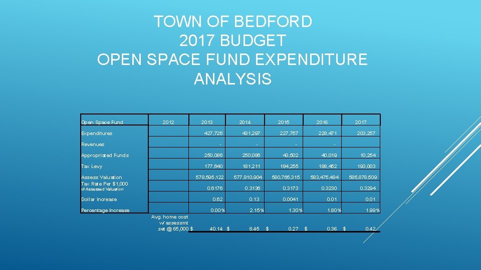 TOWN OF BEDFORD 2017 BUDGET OPEN SPACE FUND EXPENDITURE ANALYSIS Open Space Fund 2012