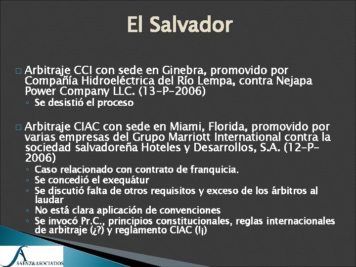 El Salvador � Arbitraje CCI con sede en Ginebra, promovido por Compañía Hidroeléctrica del