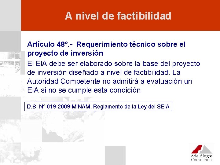 A nivel de factibilidad Artículo 48°. - Requerimiento técnico sobre el proyecto de inversión