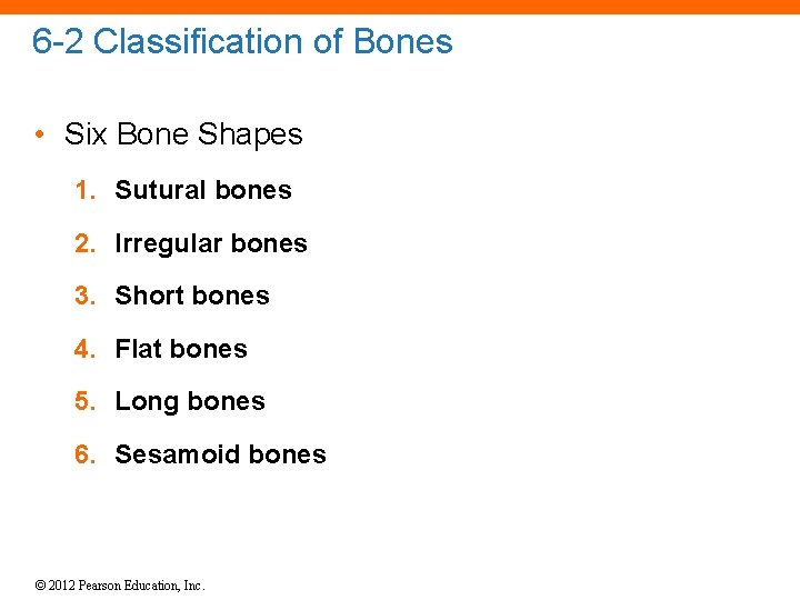 6 -2 Classification of Bones • Six Bone Shapes 1. Sutural bones 2. Irregular