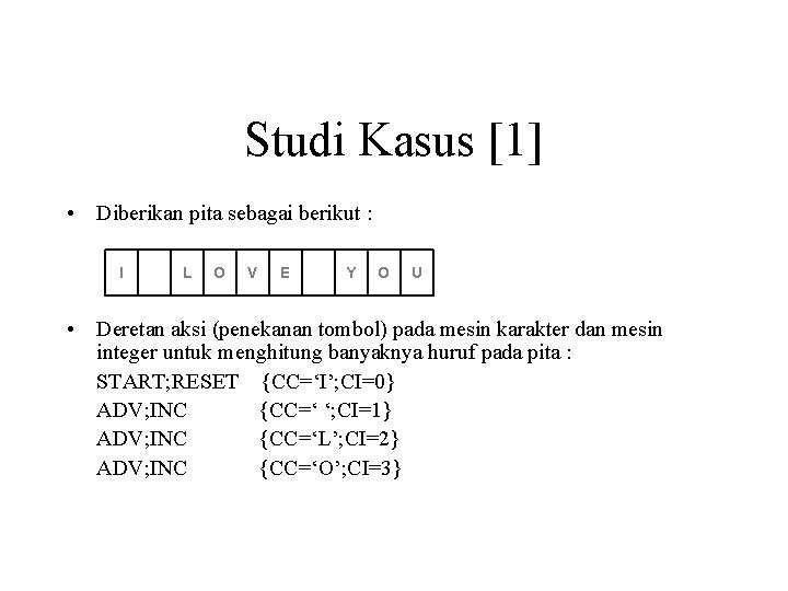 Studi Kasus [1] • Diberikan pita sebagai berikut : I L O V E