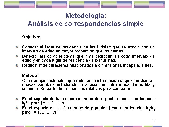 Metodología: Análisis de correspondencias simple Objetivo: Conocer el lugar de residencia de los turistas