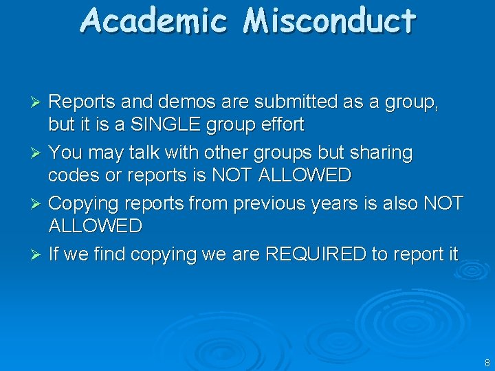 Academic Misconduct Reports and demos are submitted as a group, but it is a