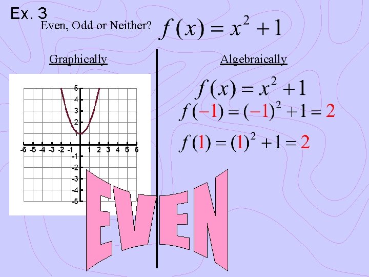 Ex. 3 Even, Odd or Neither? Graphically Algebraically 