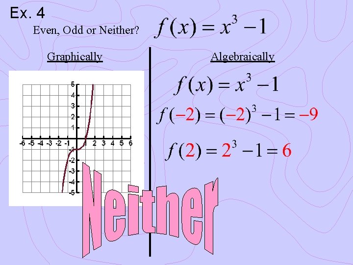 Ex. 4 Even, Odd or Neither? Graphically Algebraically 