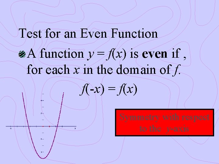 Test for an Even Function A function y = f(x) is even if ,