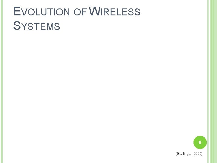 EVOLUTION OF WIRELESS SYSTEMS 6 [Stallings. , 2005] 