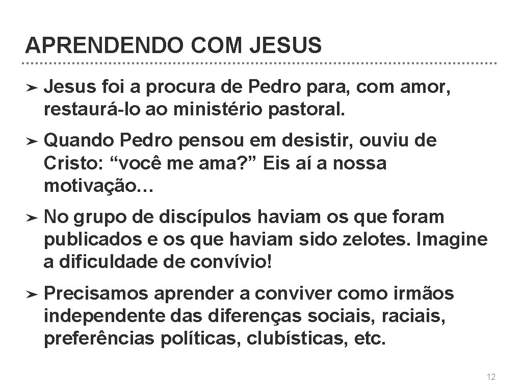 APRENDENDO COM JESUS ➤ Jesus foi a procura de Pedro para, com amor, restaurá