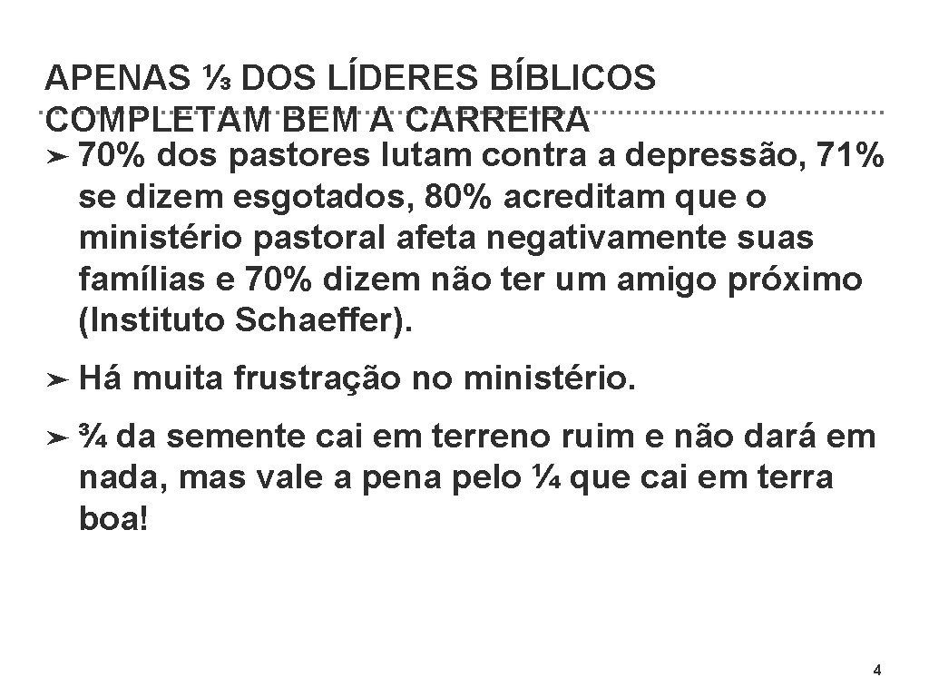 APENAS ⅓ DOS LÍDERES BÍBLICOS COMPLETAM BEM A CARREIRA ➤ 70% dos pastores lutam