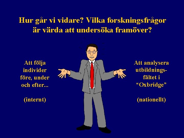 Hur går vi vidare? Vilka forskningsfrågor är värda att undersöka framöver? Att följa individer