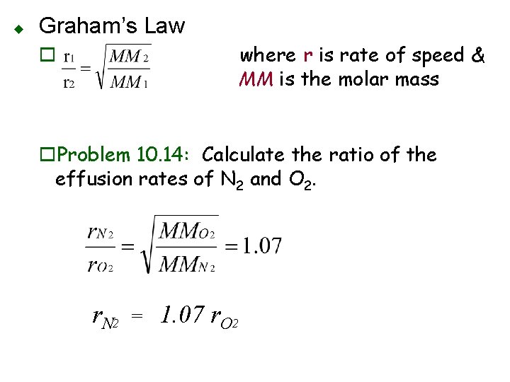u Graham’s Law where r is rate of speed & MM is the molar