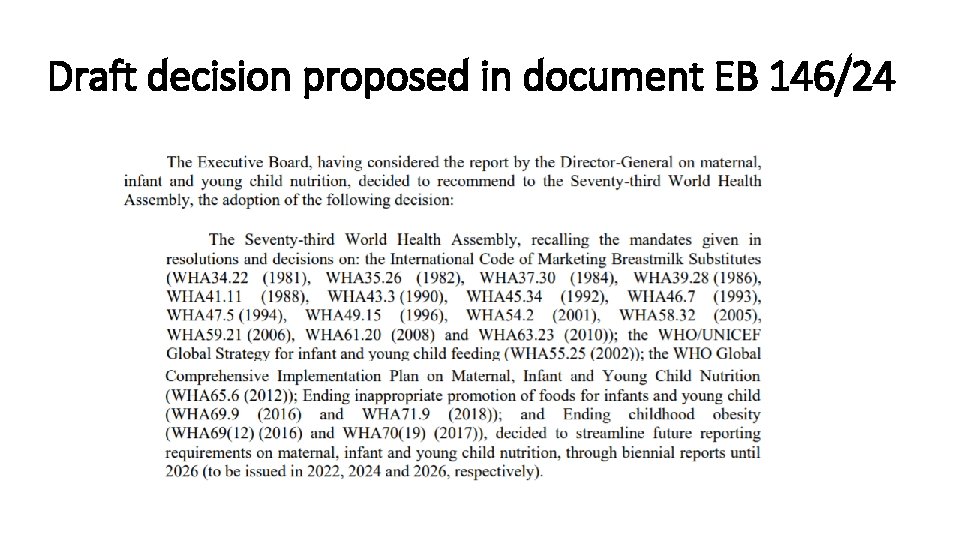 Draft decision proposed in document EB 146/24 