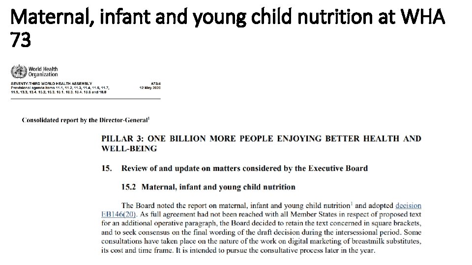 Maternal, infant and young child nutrition at WHA 73 