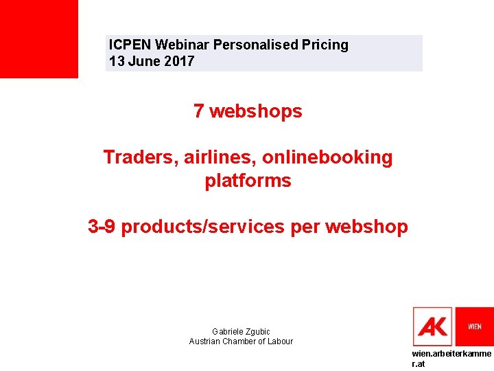 ICPEN Webinar Personalised Pricing 13 June 2017 7 webshops Traders, airlines, onlinebooking platforms 3