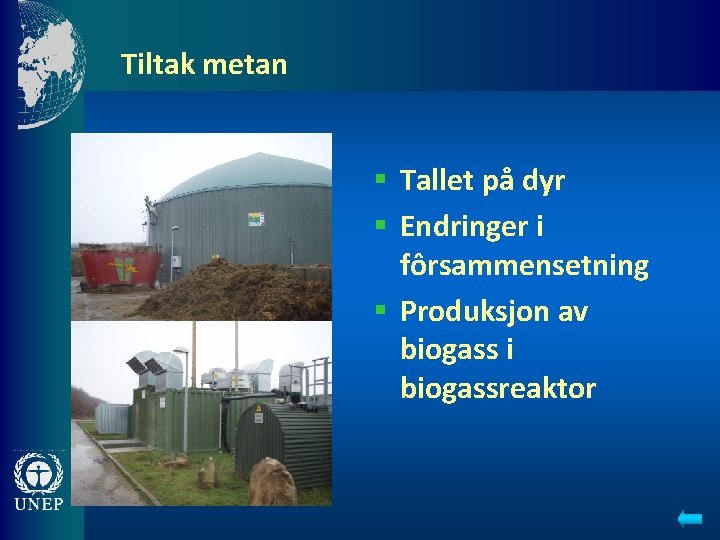 Tiltak metan § Tallet på dyr § Endringer i fôrsammensetning § Produksjon av biogass