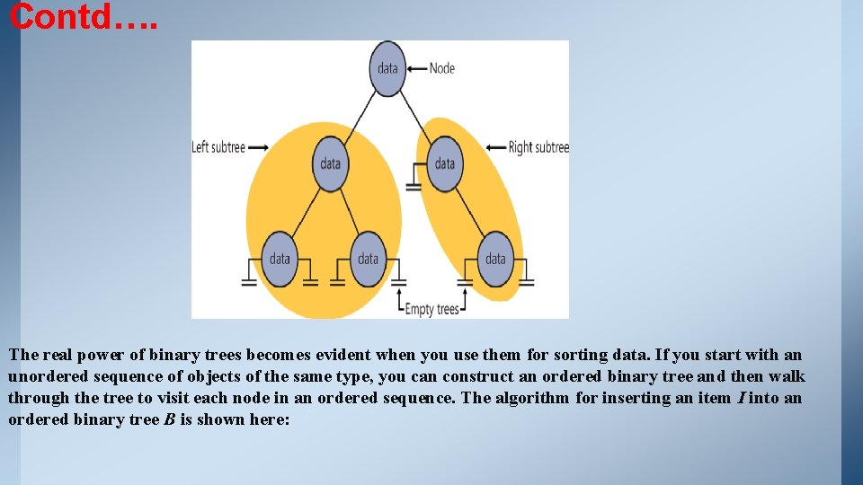 Contd…. The real power of binary trees becomes evident when you use them for Contd…. The real power of binary trees becomes evident when you use them for