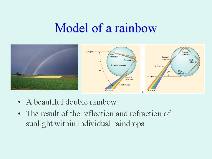 Model of a rainbow • A beautiful double rainbow! • The result of the