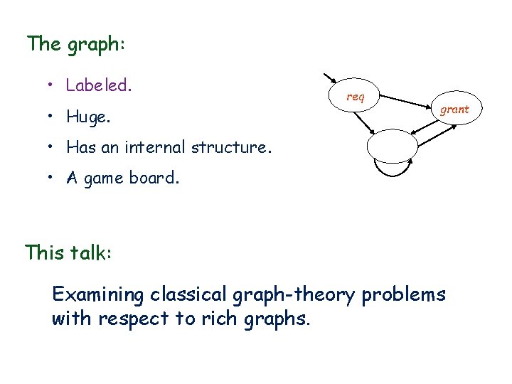 The graph: • Labeled. • Huge. req grant • Has an internal structure. •