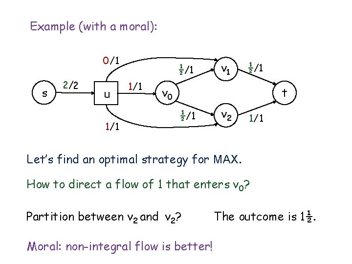 Example (with a moral): 0/ 1 s 2/2 u 1/ 1 ½/1 1/1 v