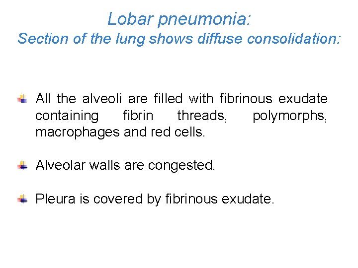 Lobar pneumonia: Section of the lung shows diffuse consolidation: All the alveoli are filled