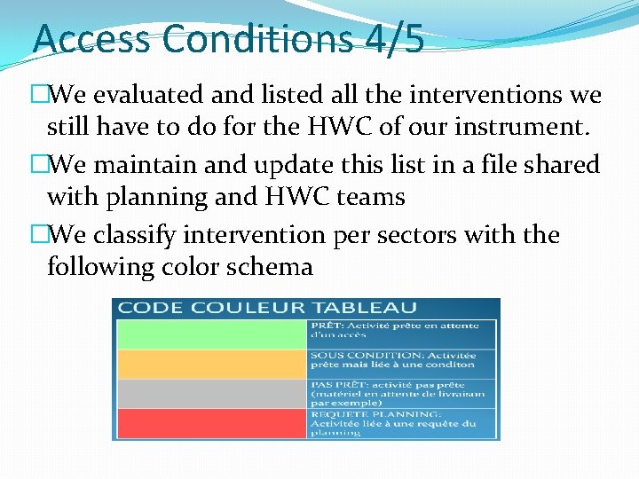 Access Conditions 4/5 �We evaluated and listed all the interventions we still have to