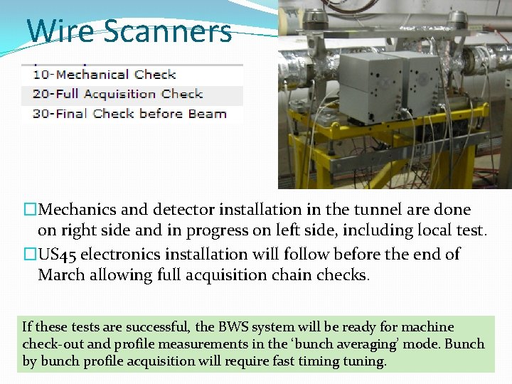 Wire Scanners �Mechanics and detector installation in the tunnel are done on right side