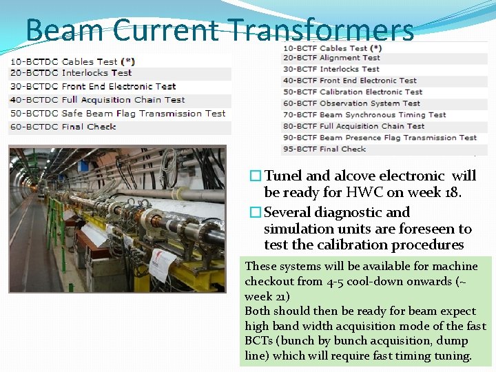 Beam Current Transformers �Tunel and alcove electronic will be ready for HWC on week