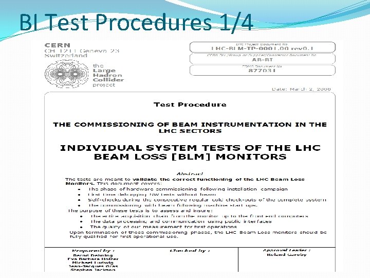 BI Test Procedures 1/4 