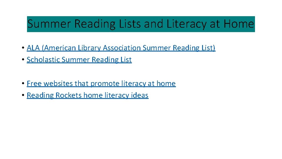 Summer Reading Lists and Literacy at Home • ALA (American Library Association Summer Reading