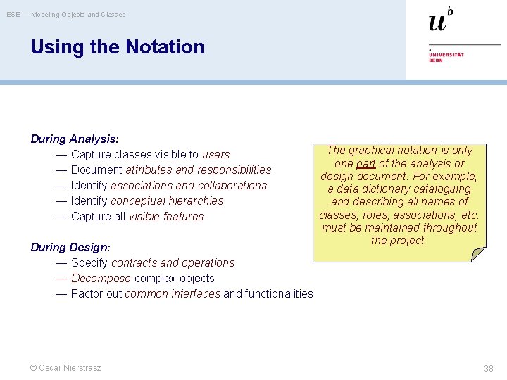 ESE — Modeling Objects and Classes Using the Notation During Analysis: — Capture classes
