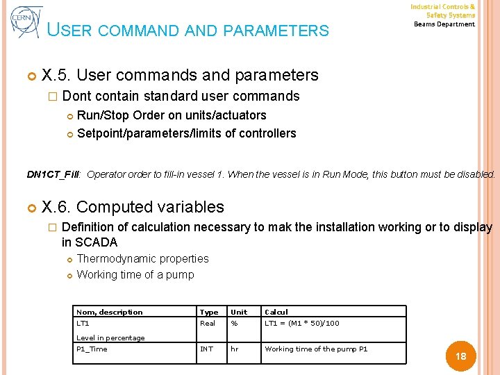 USER COMMAND PARAMETERS Industrial Controls & Safety Systems Beams Department X. 5. User commands