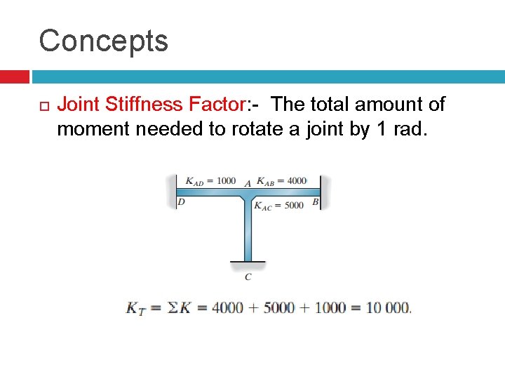 Concepts Joint Stiffness Factor: - The total amount of moment needed to rotate a