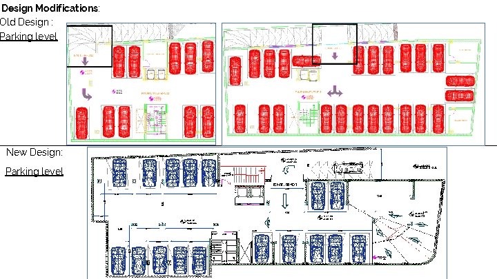 Design Modifications: Old Design : Parking level New Design: Parking level 