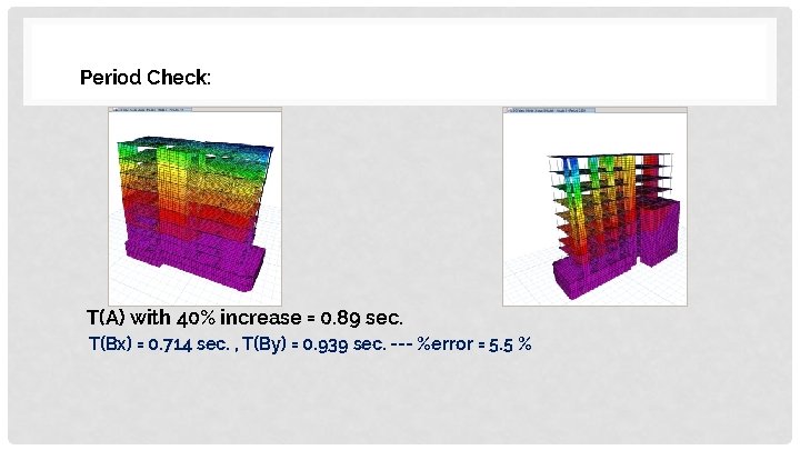 Period Check: T(A) with 40% increase = 0. 89 sec. T(Bx) = 0. 714