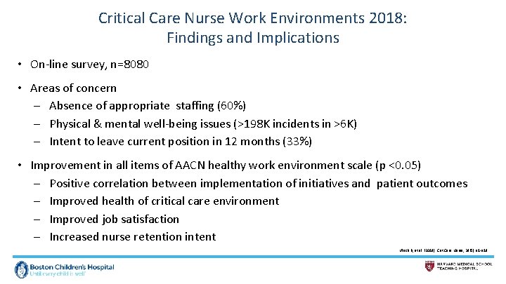 Critical Care Nurse Work Environments 2018: Findings and Implications • On-line survey, n=8080 •
