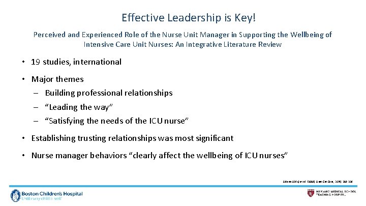 Effective Leadership is Key! Perceived and Experienced Role of the Nurse Unit Manager in