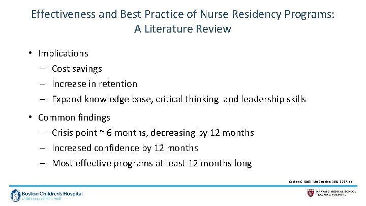 Effectiveness and Best Practice of Nurse Residency Programs: A Literature Review • Implications –