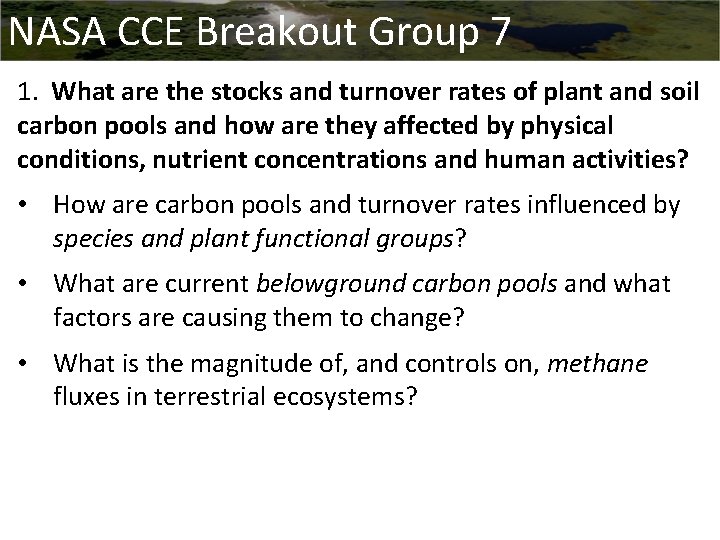 NASA CCE Breakout Group 7 1. What are the stocks and turnover rates of