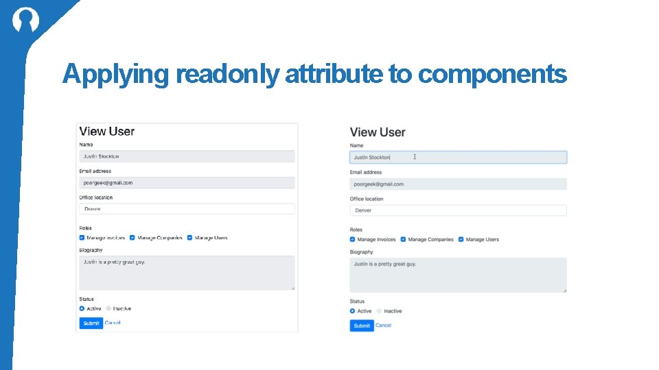 Applying readonly attribute to components 